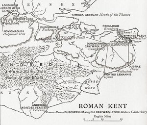 Mapa Romana Kenta, Anglie, z „Krátké historie anglického lidu“ od J. R. Greena, vydané v roce 1893