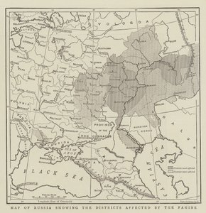 Mapa Ruska zobrazující okresy postižené hladomorem od English School
