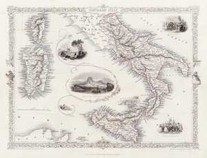 Mapa jižní Itálie (rytina) od English School