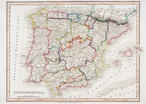 Mapa Španělska a Portugalska, z 