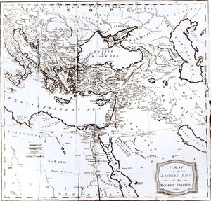 Mapa východní části Římské říše, z „Historie úpadku a pádu Římské říše“, svazek 6, od Edwarda Gibbona, 1808
