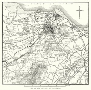 Mapa okolí Edinburghu (rytina) od English School