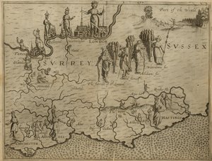 Mapa jihu Anglie, včetně Londýna, Surrey a Sussexu