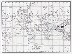 Mapa světa zobrazující země produkující čaj od English School