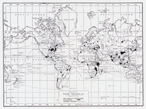 Mapa světa zobrazující země produkující tabák od English School