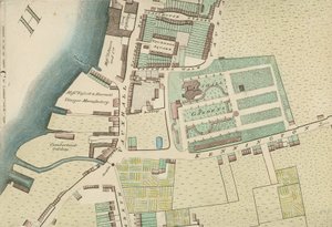 Mapa znázorňující umístění Vauxhall Gardens, Londýn
