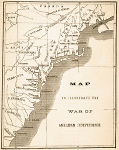 Mapa ilustrující válku za americkou nezávislost, z „Národních a domácích dějin Anglie“ od Williama Hickmana Smith Aubrey (1858-1916), publikováno v Londýně, kolem roku 1890
