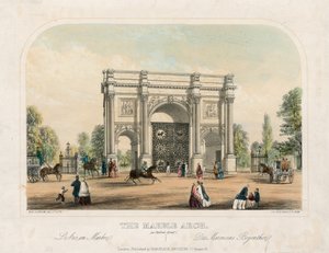 Marble Arch, Oxford Street, Londýn (barevná rytina) od English School