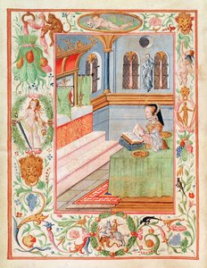 Marie I žehná křečovým prstencům (pigment na pergamenu)