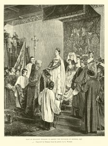 Marie Burgundská přísahající, že bude respektovat privilegia Bruselu, 1477 od English School