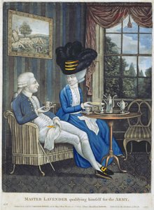 Mistr Lavender se kvalifikuje do armády, hospoda. od Caringtona Bowlese (fl. 1744-93), 1781 (mezzotintová rytina) od English School