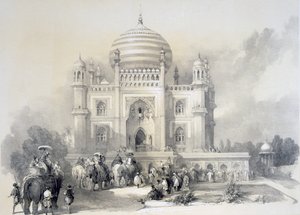 Mauzoleum Jufhira Junge, Dillí, z The Oriental Portfolio: Malebné ilustrace scenérie a architektury Indie od Horace H. Wilsona, vydané 1841 od English School