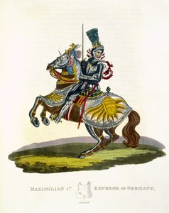 Maxmilián I., německý král a císař Svaté říše římské (1459-1519) 1498, z Ancient Armor od Samuela Rushe Meyricka, 1824 od English School