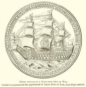 Medaile představující prvotřídní válečnou loď od English School