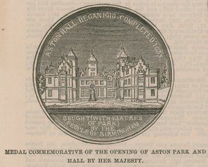 Pamětní medaile otevření Aston Park and Hall Jejím Veličenstvom od English School
