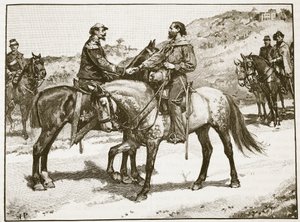 Setkání Garibaldiho a Viktora Emanuela, ilustrace z Cassells Illustrated History of England (sépiová fotografie) od English School