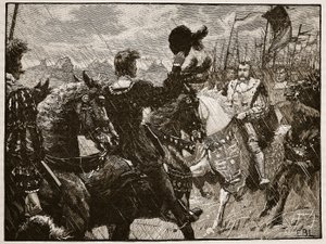 Setkání Jindřicha a císaře Maxmiliána, ilustrace z Cassells Illustrated History of England (sépiová fotografie) od English School