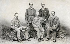 Členové expedice Emin Pasha Relief Expedition sira Henryho Mortona Stanleyho, 1890 (dřevoryt)
