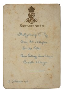 Menu na Štědrý den v Sandringhamu od English School
