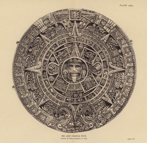 Mexiko: Aztécký kalendářní kámen (rytina) od English School