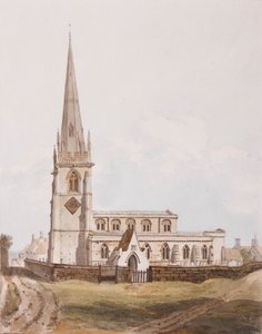 Middleton Cheney, jižní pohled na kostel, cca 1820 (inkoust & wc na papíře) od English School