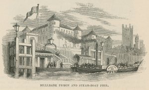 Vězení Millbank a molo parníku od English School
