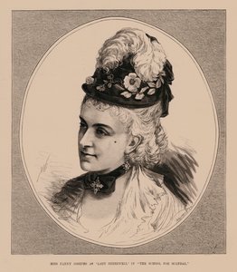 Slečna Fanny Josephsová jako "lady Sneerwellová" ve filmu "Škola pro skandál" (rytina) od English School