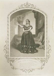 Slečna Glyn jako Kleopatra, dějství II, scéna 5, v Antony a Kleopatra od Williama Shakespeara (1564-1616) vyrytého Georgem Hollisem (1792-1842) z daguerrotypie od Paine z Islingtonu od English School
