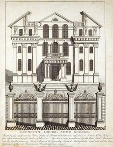 Monmouth House, Soho Square, publikoval N. Smith, Gt Mays Buildings, 11. ledna 1791 od English School