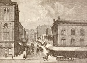 Montgomery Street, San Francisco v 80. letech 19. století (litho) od English School