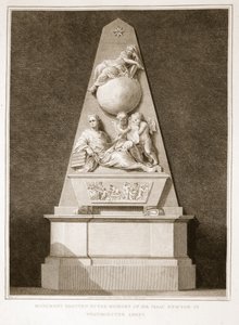Památník postavený na památku sira Isaaca Newtona ve Westminsterském opatství, ilustrace od Davida Humese Historie Anglie, hospoda. od R. Bowyera, Londýn, 1812 od English School