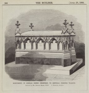 Památník generála Forstera Walkera na hřbitově Kensal Green Cemetery, navržený panem Edwardem Blore, FRS… (rytina) od English School