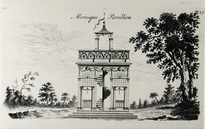 Maurský pavilon, z „Grotesque Architecture, or Rural Amusement“, od Williama Wrighta, publikoval 1767 (rytina) (černobílá fotografie) od English School