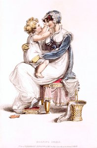 Ranní šaty, módní talíř z Ackermanns Repository of Arts od English School