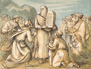 Moses Veiled (barevná rytina) od English School