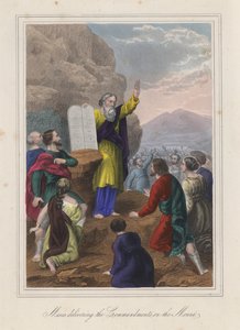Mojžíš předává Desatero (kolorovaná rytina) od English School