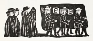 Mother Bunches Funeral, ilustrace z Kapitoly osmnáctého století od Johna Ashtona, pub. 1882 od English School