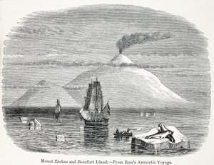 Mount Erebus a ostrov Beaufort z Rosssovy antarktické cesty od English School