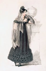 Smuteční šaty, módní talíř z Ackermanns Repository of Arts od English School