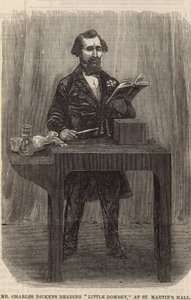 Pan Charles Dickens čte Little Dombey v St Martins Hall od English School