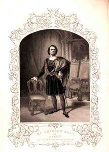Pan Charles Kean jako Hamlet, dějství III, scéna 2, ve hře Williama Shakespeara (1564-1616) z daguerrotypie od Paine of Islington (rytina) od English School