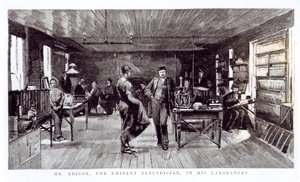 Edison (1847-1931), významný elektrotechnik, ve své laboratoři od English School
