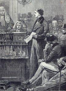 Pan Gladstone přednáší svůj dívčí projev v Dolní sněmovně od English School