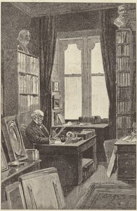 Pan Gladstone ve své knihovně na zámku Hawarden od English School