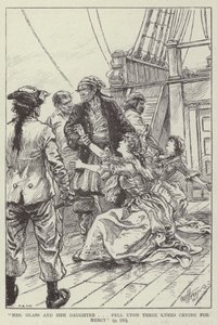 "Paní Glassová a její dcera padly na kolena a prosily o milost" (rytina) od English School