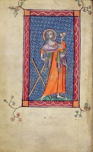 Ms 1-2005, f.1v: Svatý Ondřej, miniatura z Macclesfieldského žaltáře, užití Sarum, východní Anglie, kolem roku 1330 od English School