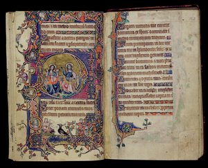 Ms 1-2005, ff.161v-162r: Otec a syn, historická iniciála D z Macclesfieldova žaltáře, Use of Sarum, East Anglia, c.1330 od English School