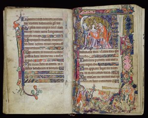 Ms 1-2005, ff.38v-39r: The Anointing of David, historická iniciála D z Macclesfieldova žaltáře, Use of Sarum, East Anglia, c.1330 od English School