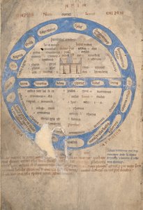 Ms 254, f.1v: Mappa Mundi, z Bestiáře, kolem 1200-30