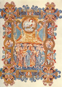 Ms 274 (Y-6) fol.158 Množství klanějící se Beránkovi, z misálu Roberta z Jumieges, asi 1016. od English School